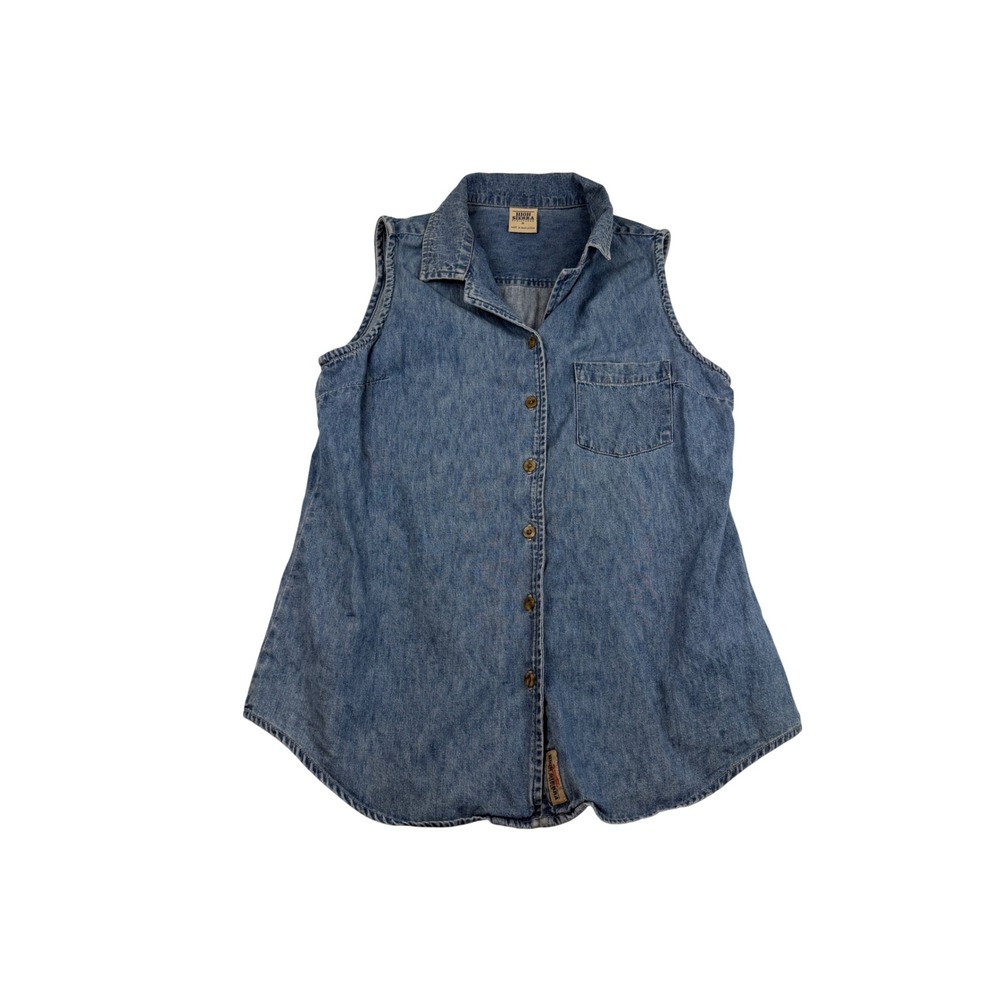 High Sierra Blue Denim Sleeveless Button Down Shirt Medium Wash Cotton Mens M